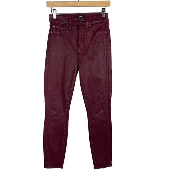 7 For All Mankind Womens 26 Red Burgundy High Waist Coated Ankle Skinny Jeans - Picture 1 of 12
